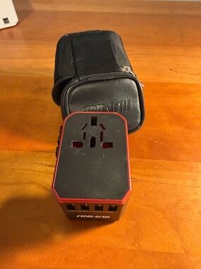 Universal Travel Adapter - Black and Red - 4x USBA and USBC